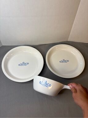 Vintage Corningware Cornflower Pie Plates and Saucepan